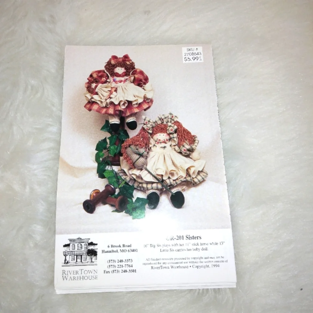 RIVER TOWN WAREHOUSE PATTERN R-201 Sisters dolls in 2 sizes with stick h…